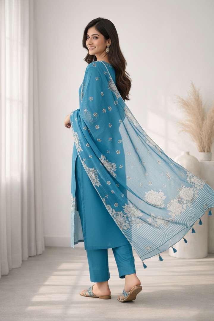 Reet Teal Printed Work Suit Set