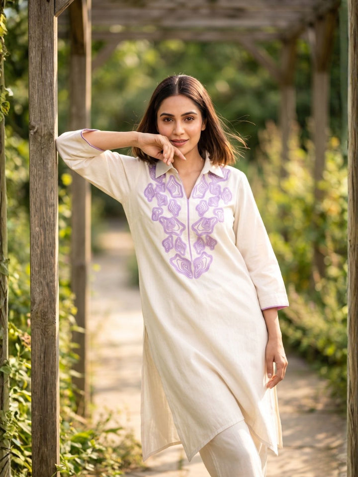 Bela Lavender Embroidered Kurta Pant Set