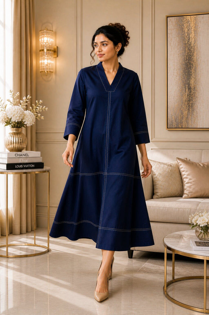 Akshara navy cotton midi dress
