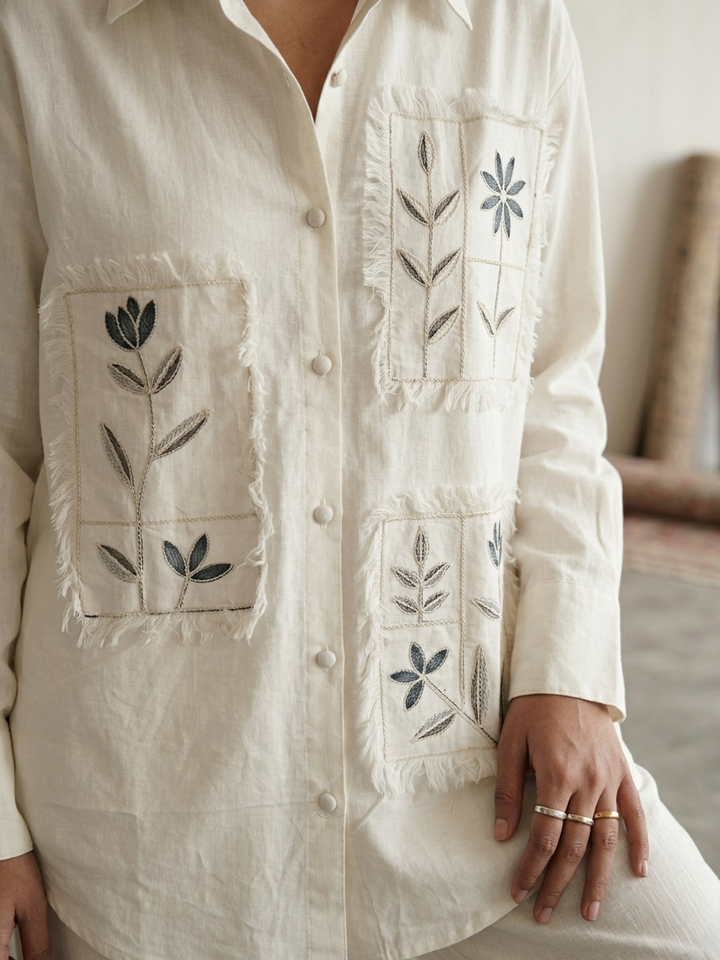 Swades cream embroidery cotton co ord set