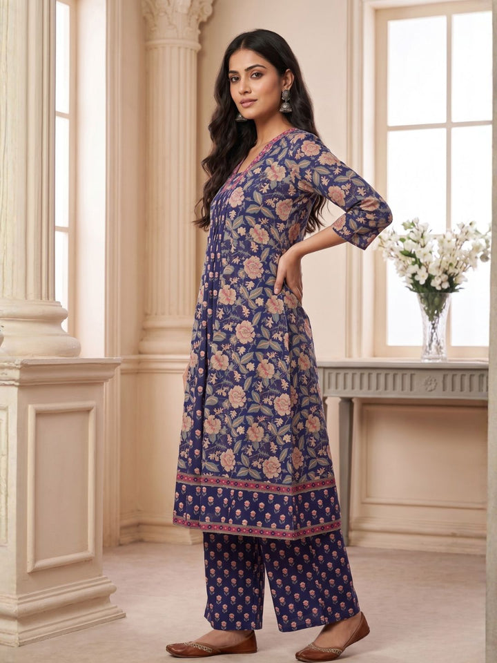 Sahila Navy Cotton Suit Set