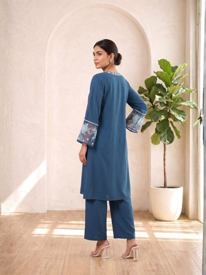 Purna Ocean Embroidered Cotton Co-ord Set