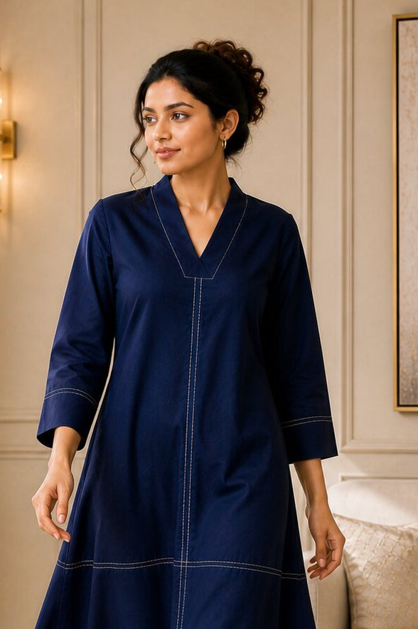 Akshara navy cotton midi dress