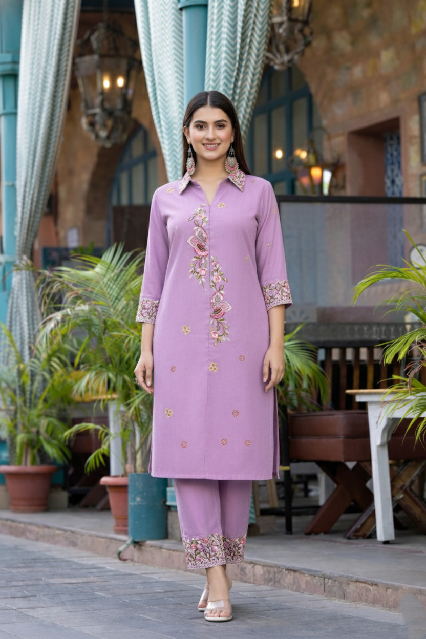 Pankhuri Lavender Embroidered Co-ord Set
