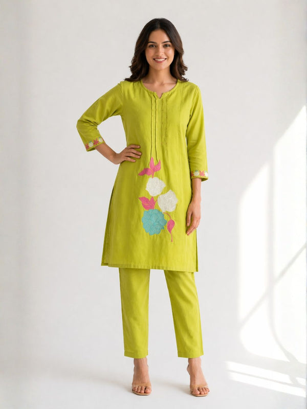 Jayna Lime Embroidered Kurta Pant Set