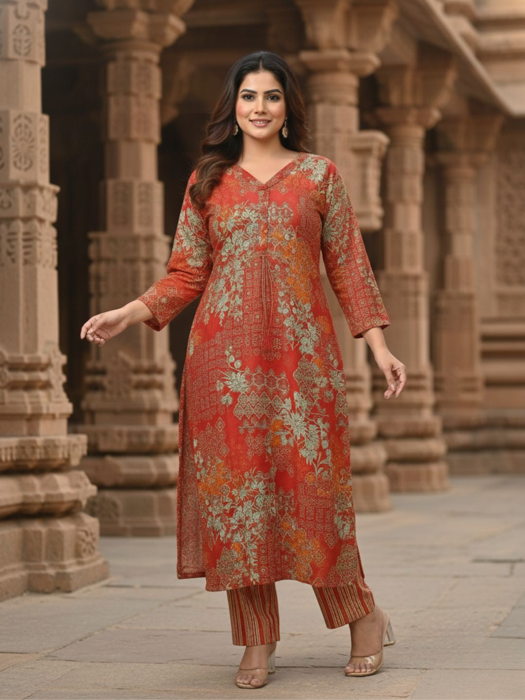 Reet Carmine Printed Work Suit Set