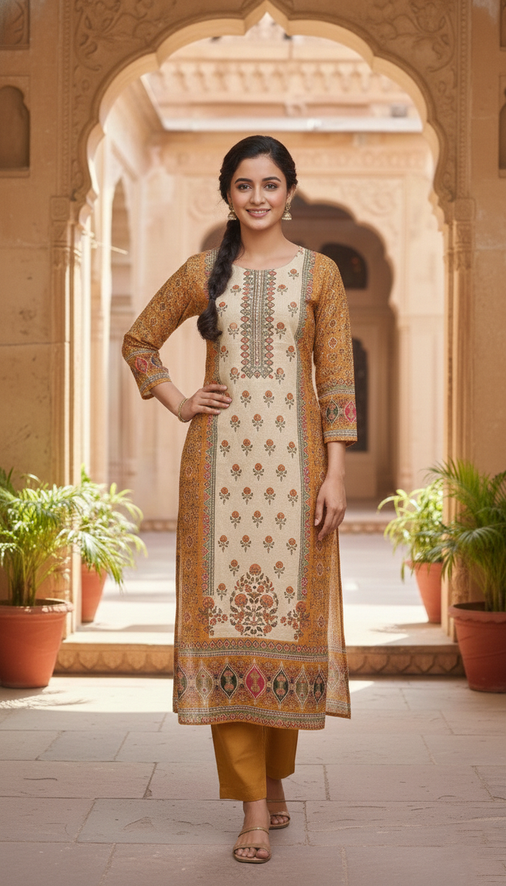 Shanti Mustard Printed Suit set