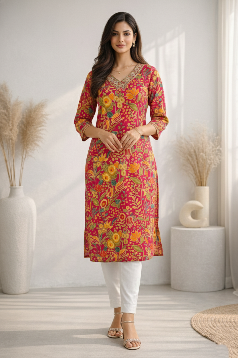 Barnali Cherry Printed Work Kurti