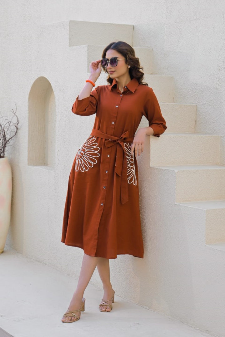 Tatva cedar embroidery cotton dress