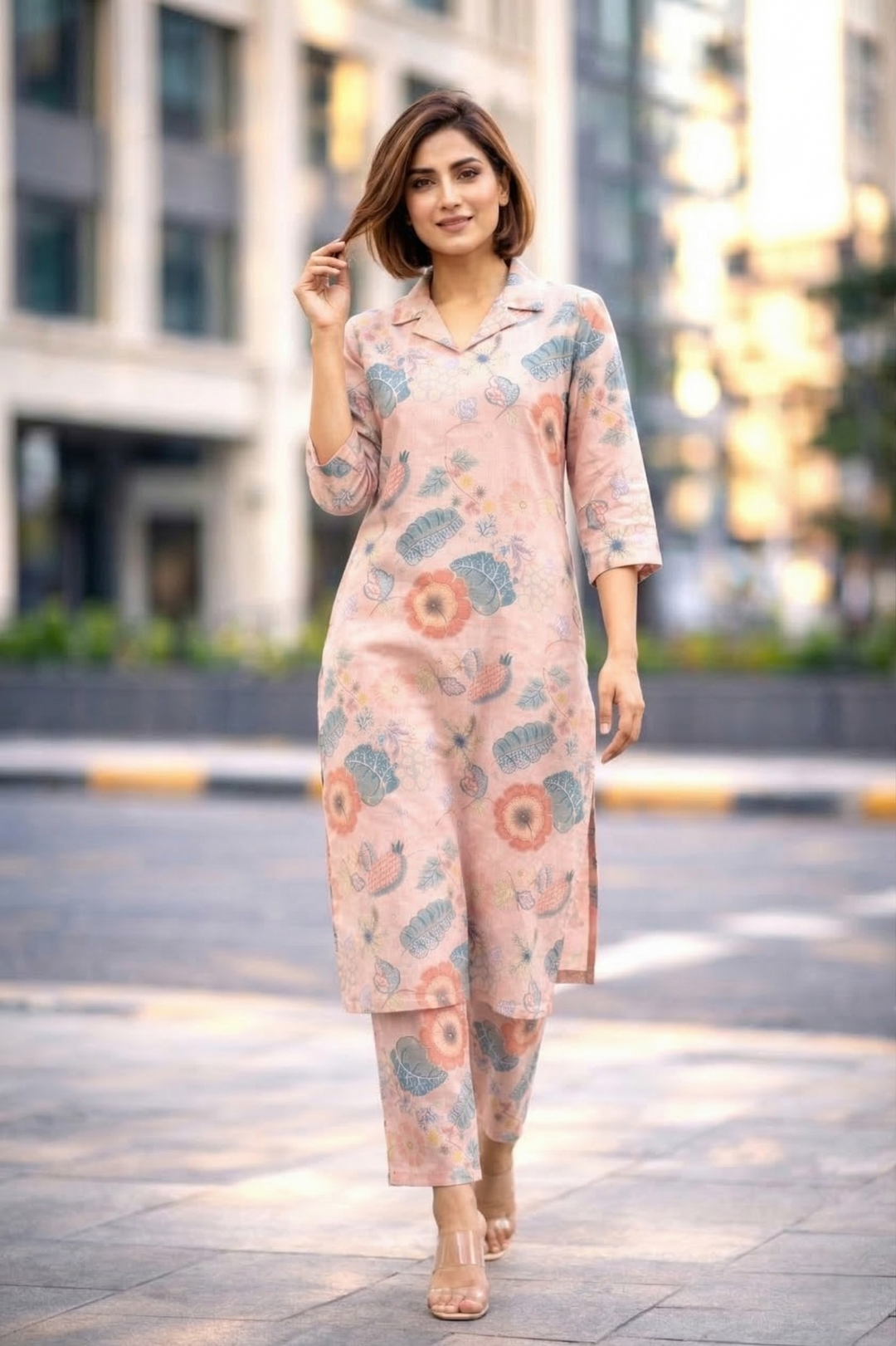 Bindiya rose linen kurta pant set