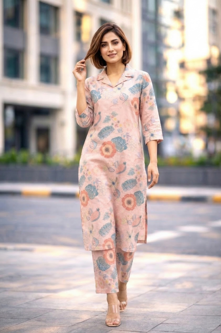 Bindiya rose linen kurta pant set