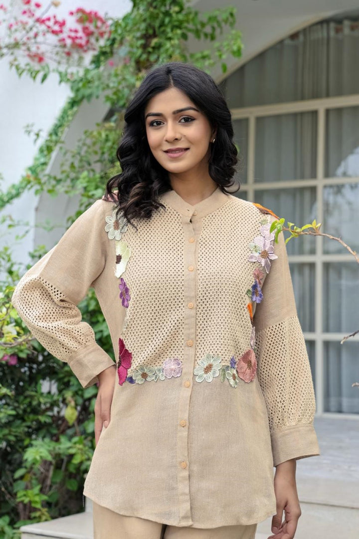 Opela Tan embroidery Co-ord Set