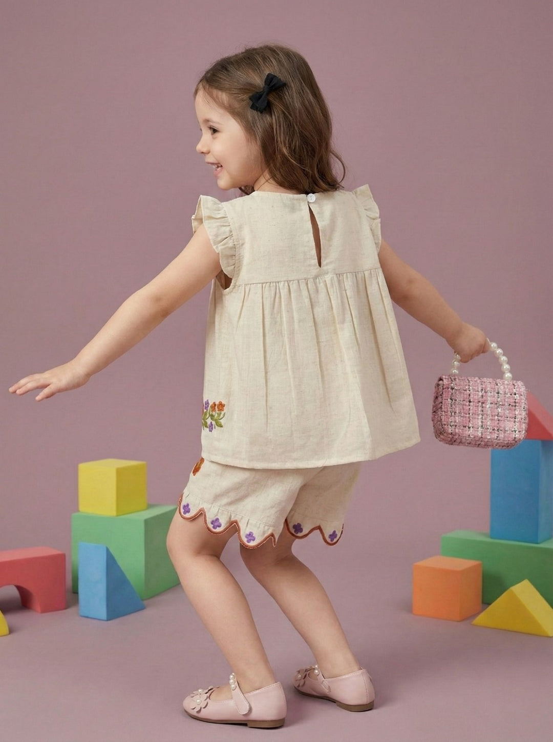 Joy peony embroidery cotton kids co-ord set