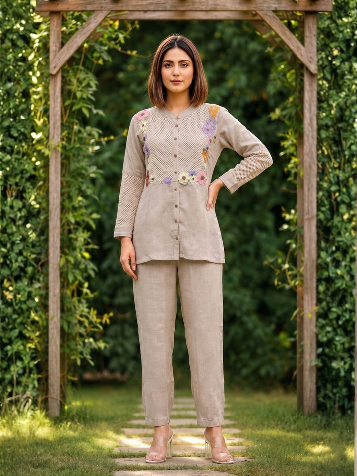 Sushi flora embroidery cotton co-ord set