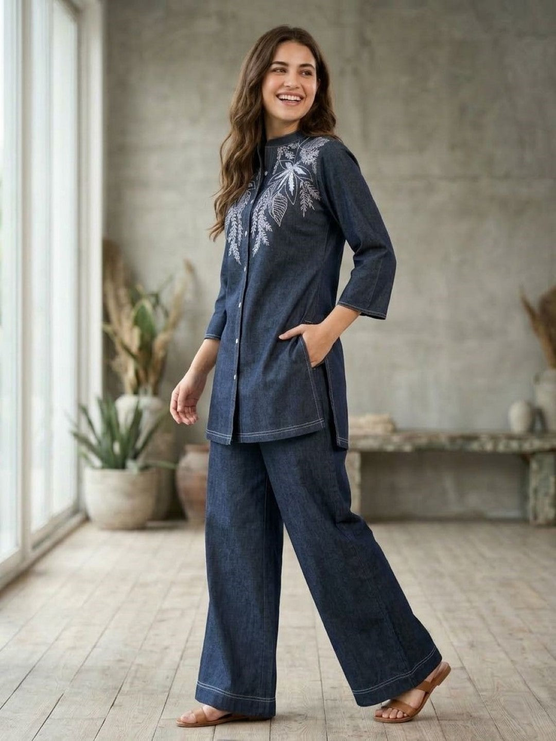 Prisha yale embroidery denim co-ord set