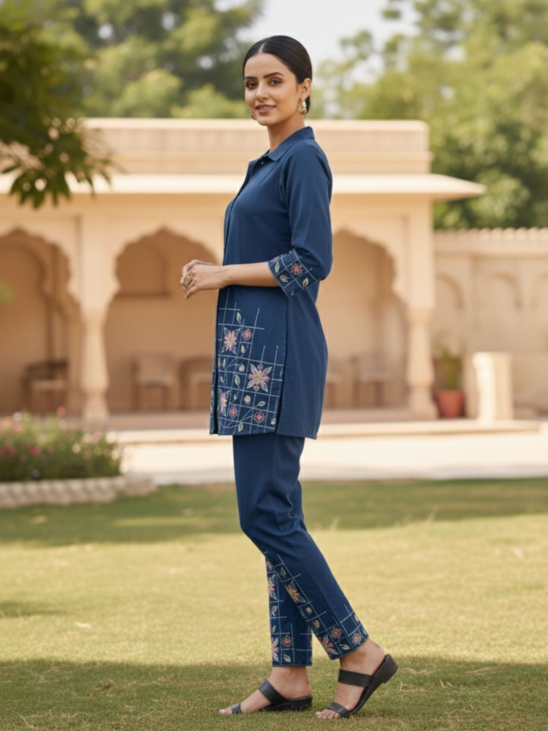 Eden navy embroidered co-ord set