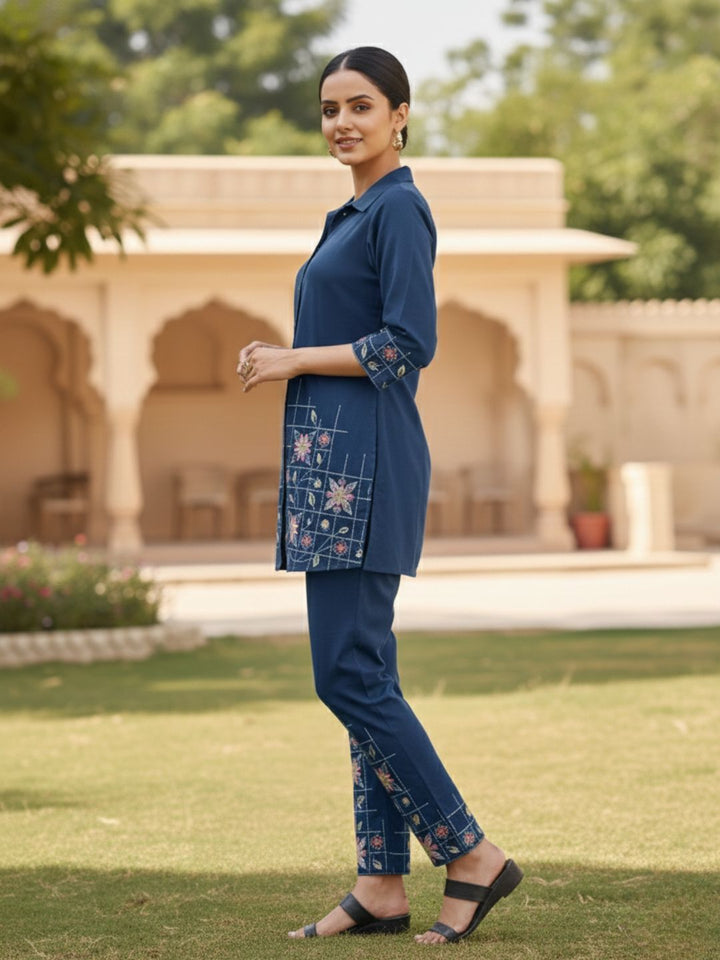 Eden navy embroidered co-ord set