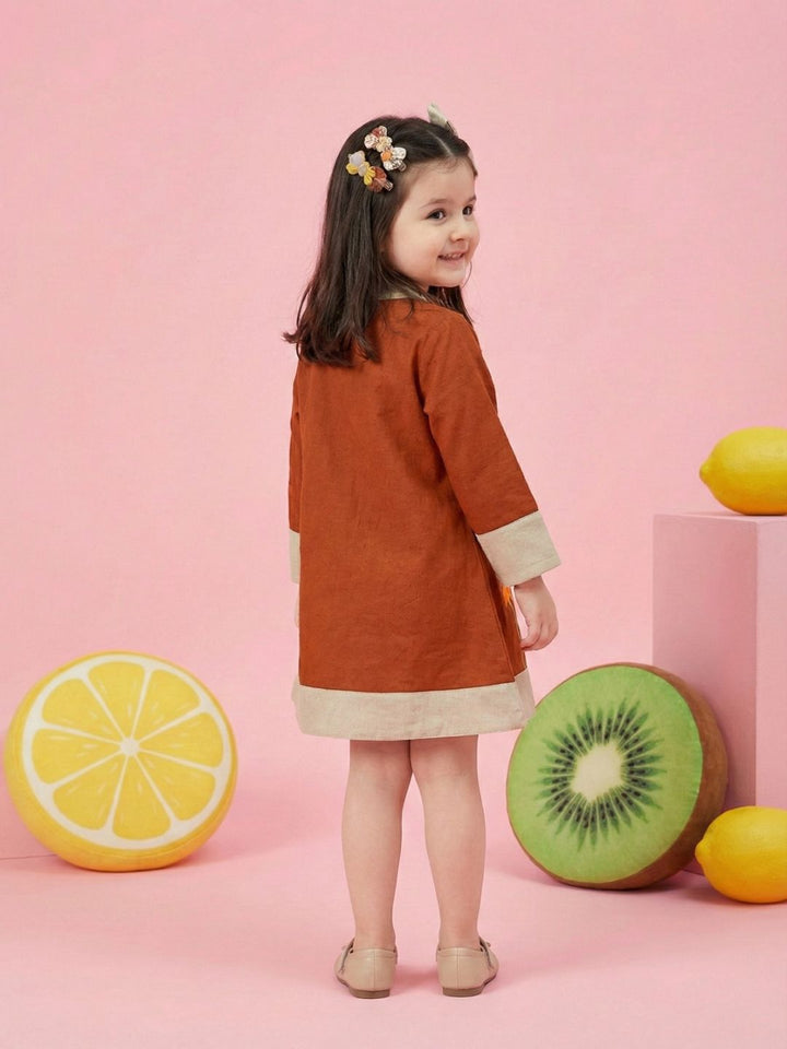 Joy tangerine embroidery cotton dress