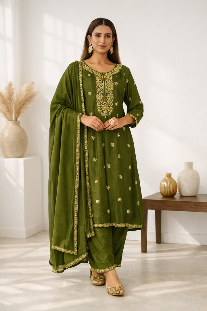 Anila Olive Full Work Anarkali Suit Set
