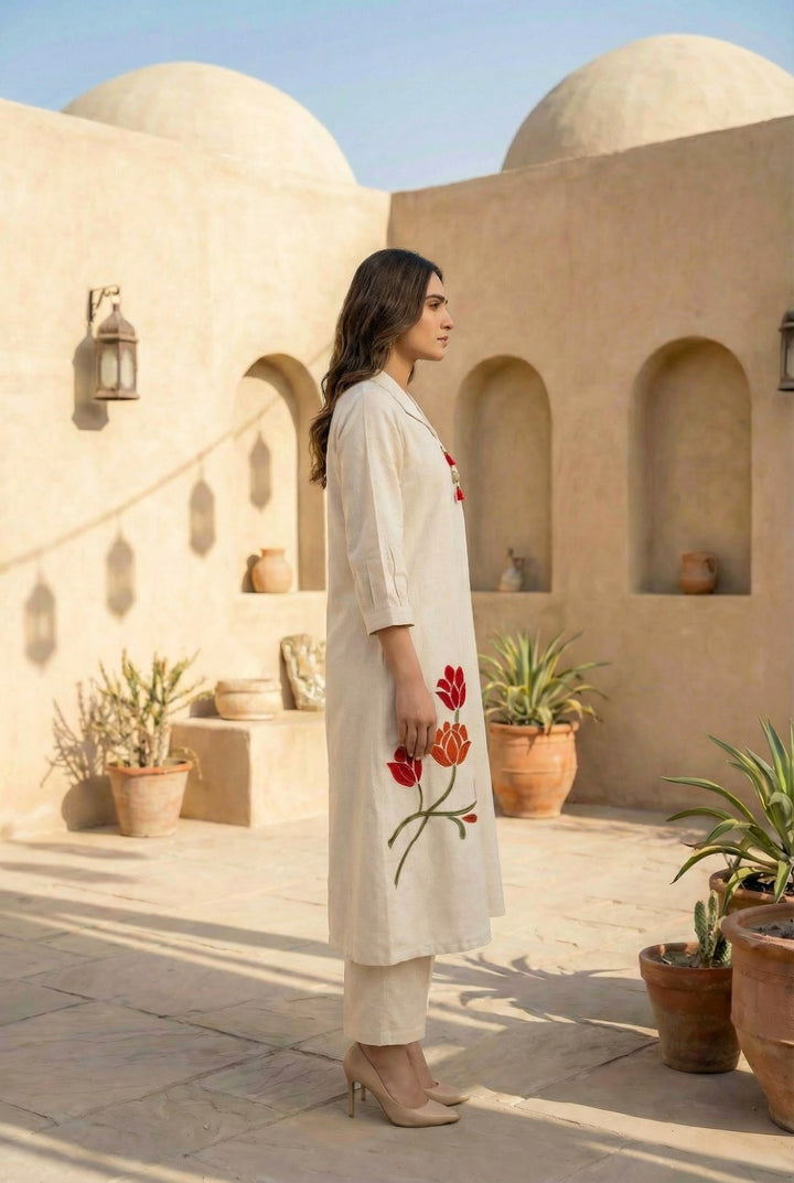 Sargi Harp embroidery Cotton kurta pant set