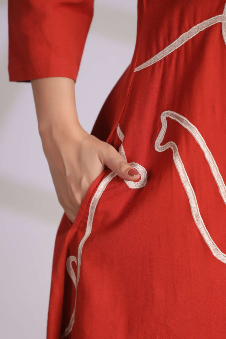 Chhavi Coral Embroidered Kurta Pant Set