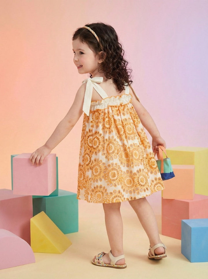 Joy coral schiffli cotton kids dress