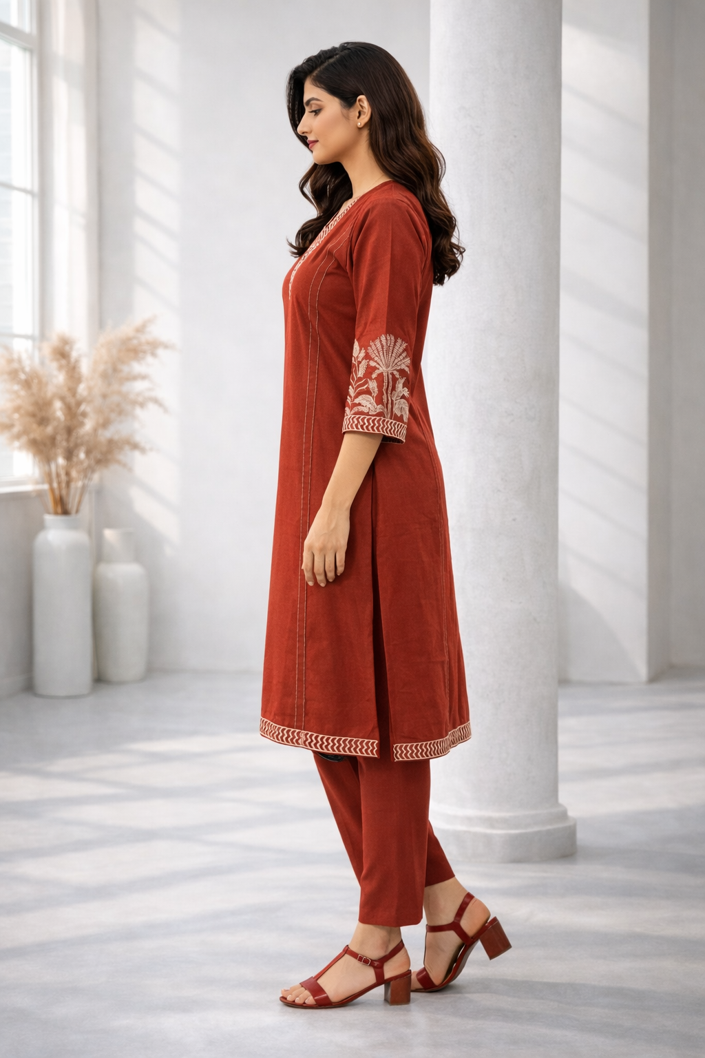 Mohini Brick Embroidered Kurta Pant Set