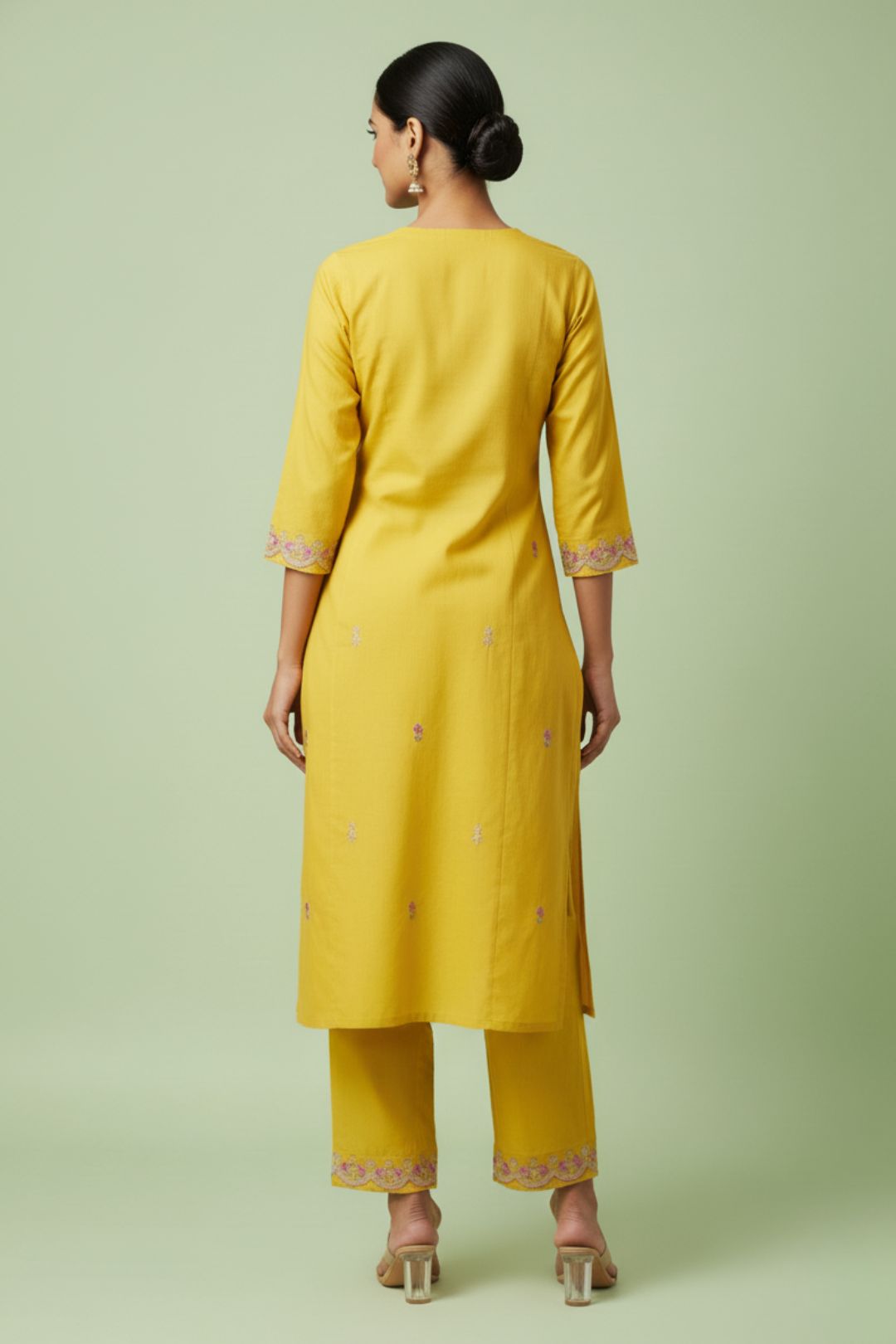 Ira Mustard Embroidered kurta pant set