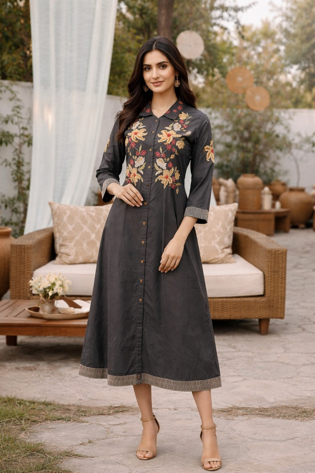 Slopi slate emboidery Cotton Dress