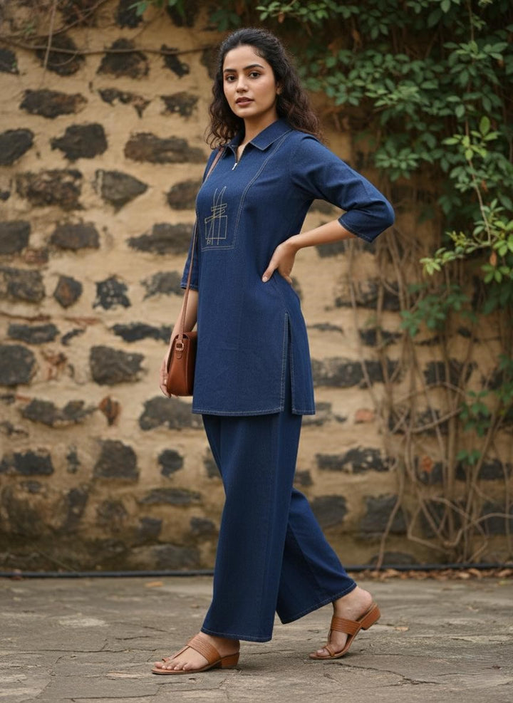 Prisha serul embroidery denim co-ord set