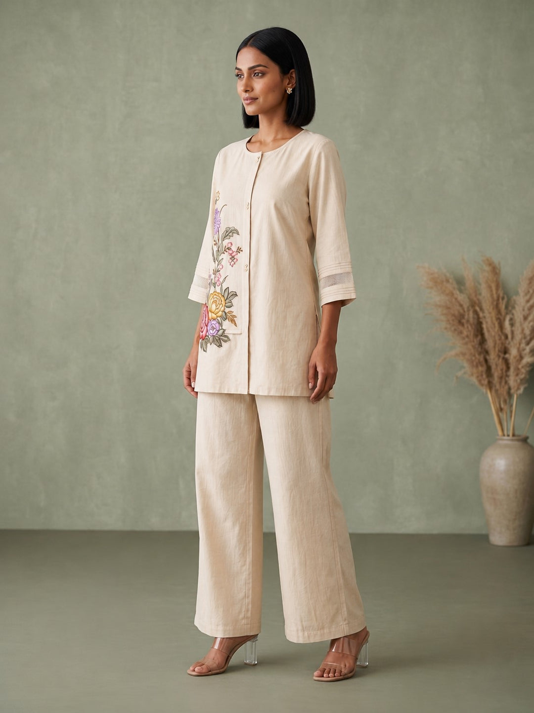 Gaur Tyran Embroidery Embroidery Cotton Co-Ord Set