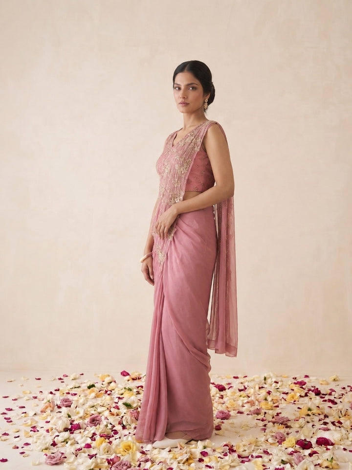 Alpa Peach Bloom Work Ready To Wear Drape Saree