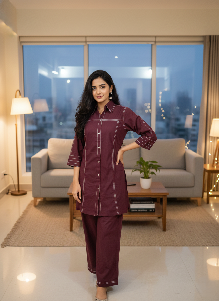 Akshara claret cotton co-ord set
