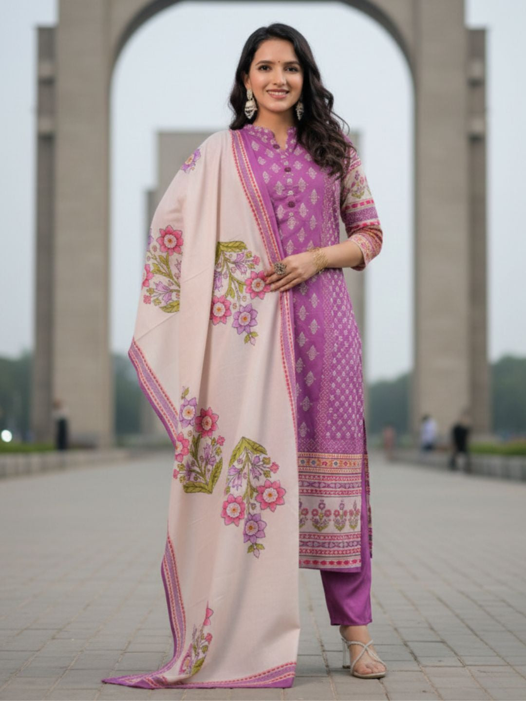 Shanti Orchid Printed Suit Set