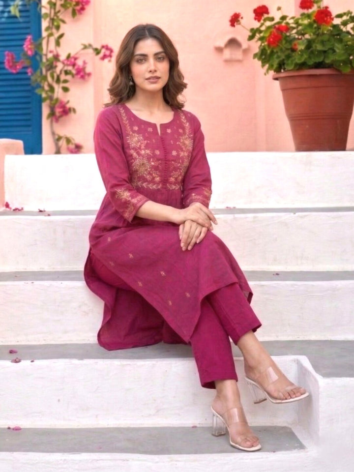 Chandri Blush Embroidered Kurta Pant Set