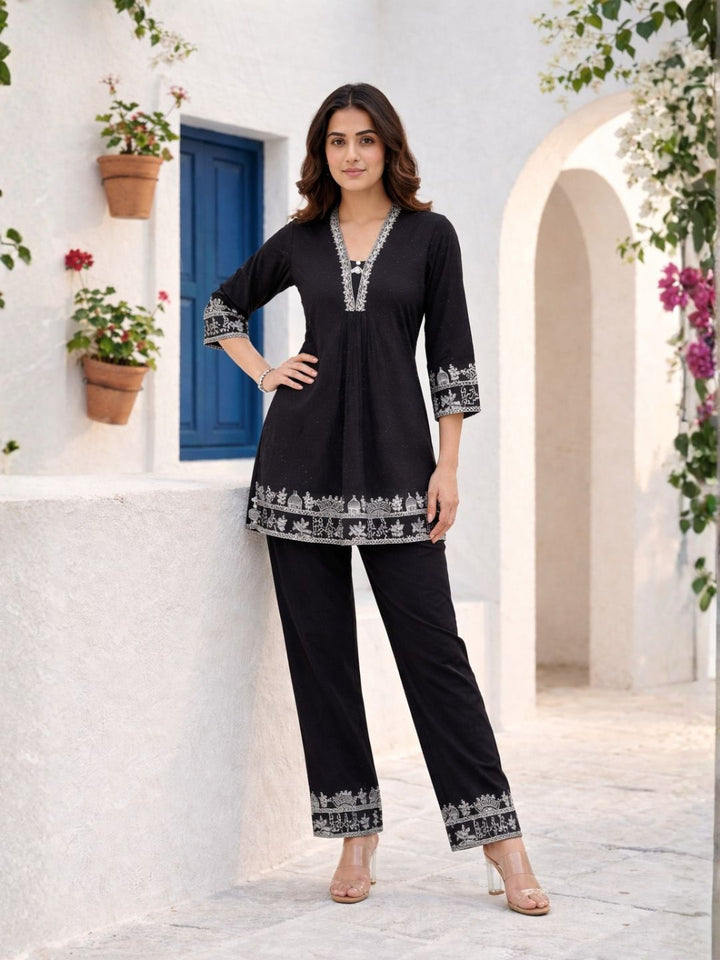 Sakshi Jet Embroidered Cotton Co-ord Set