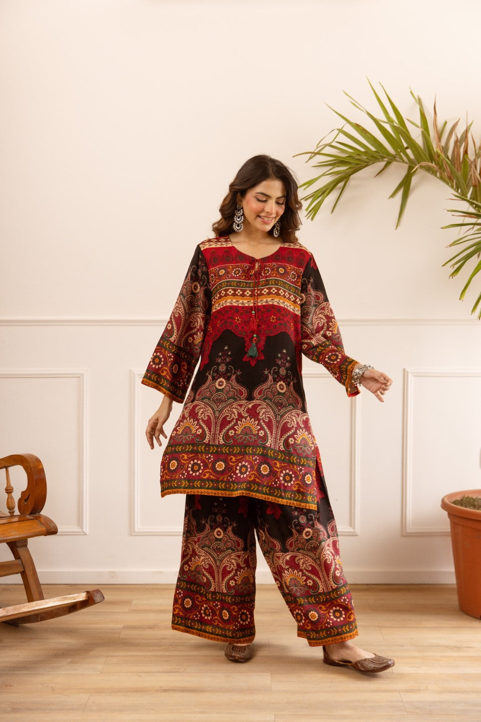 Karen carmine printed co-ord set