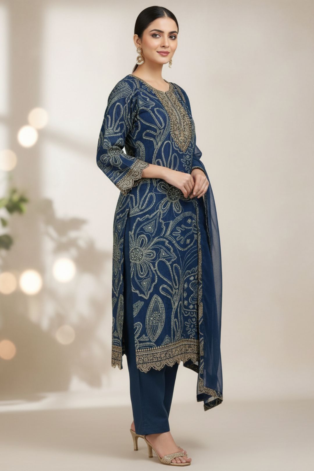 Shanti Midnight Printed Work Suit Set
