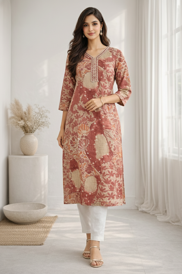 Barnali Sepia Printed Work Kurti