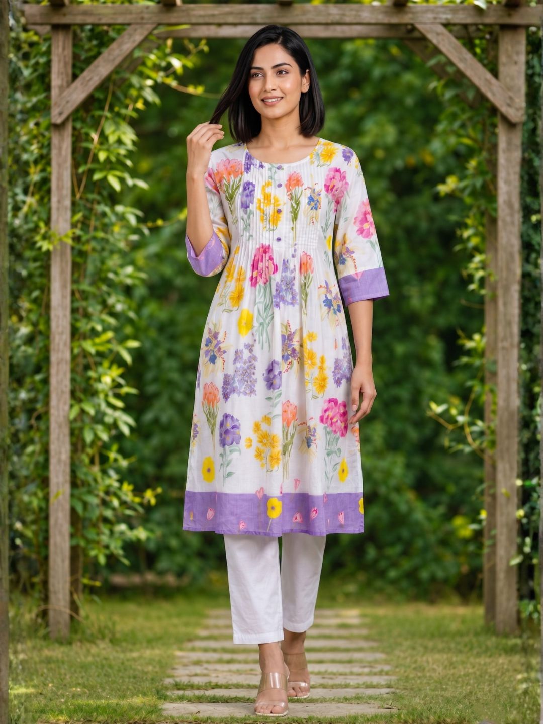 Hemal orchid Floral Cotton Kurta Pant Set