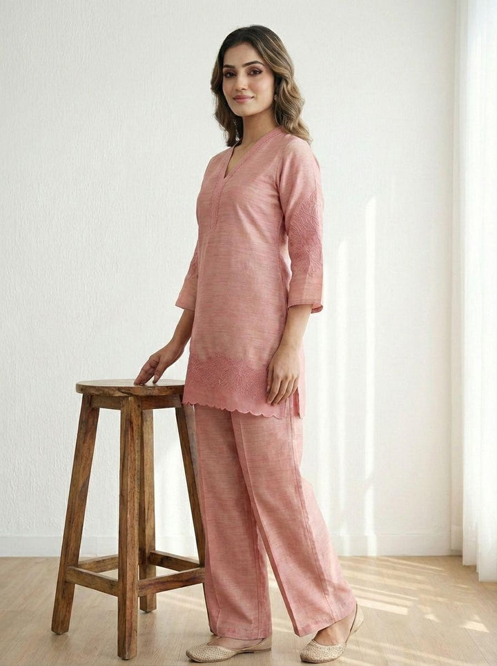 Prisha blossom embroidery cotton Co-ord Set