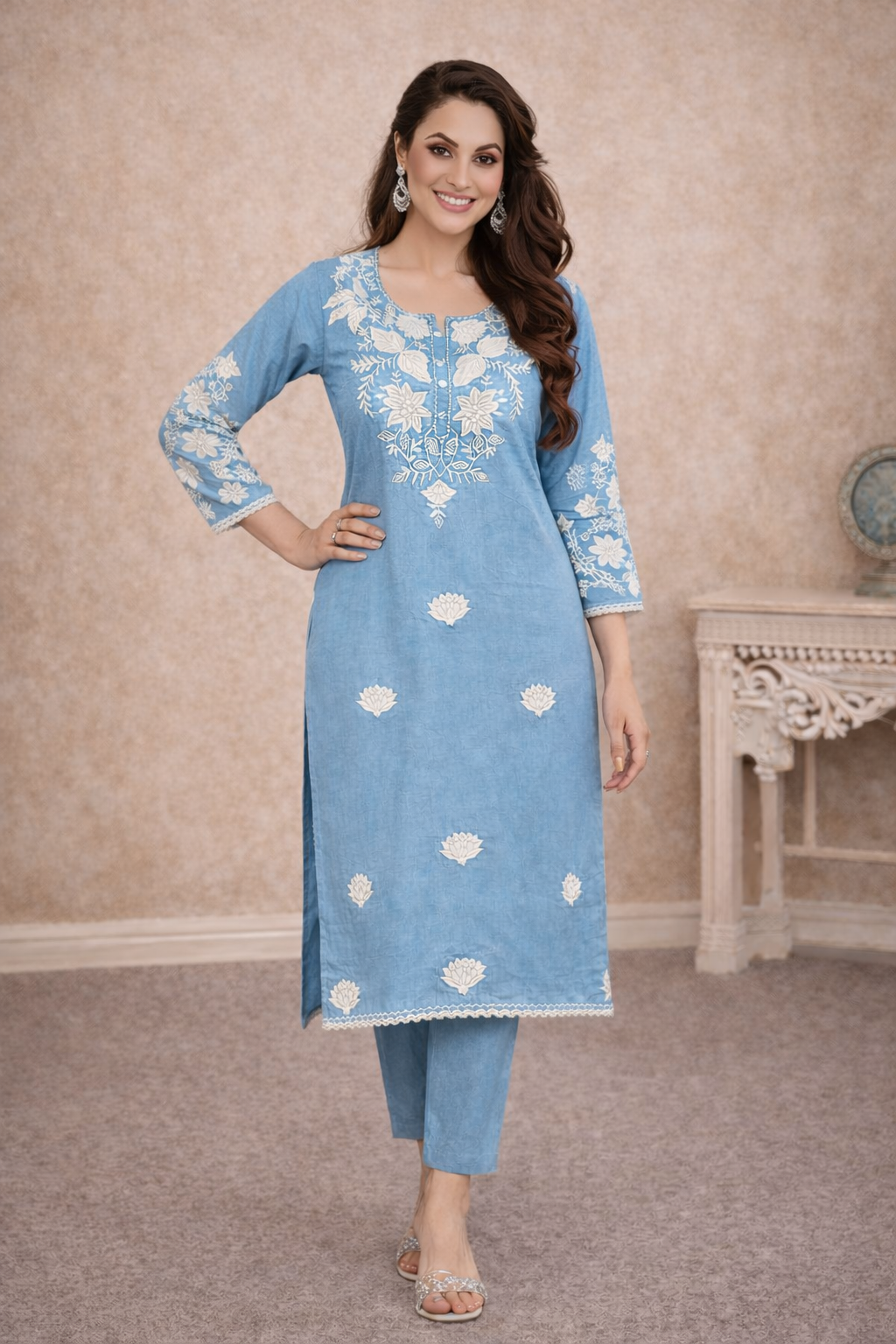 Bahara Softblue Printed Embroidered Suit Set