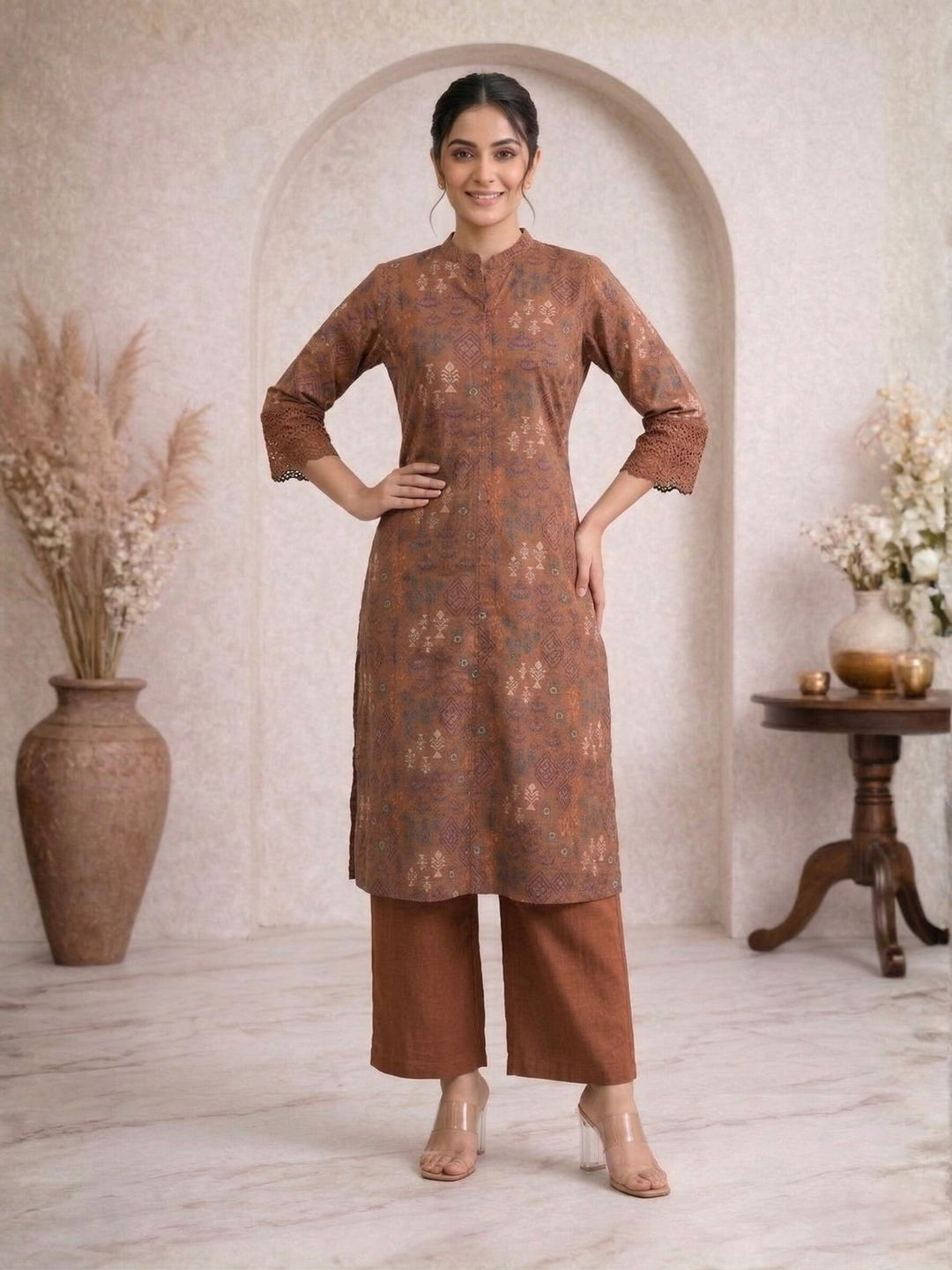 Surbhi russet printed cotton kurta pant set