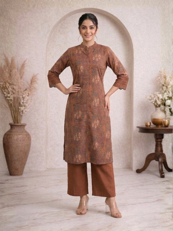 Surbhi russet printed cotton kurta pant set