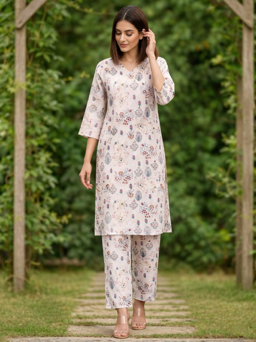 Bindiya Pearl Linen Printed Kurta Pant Set