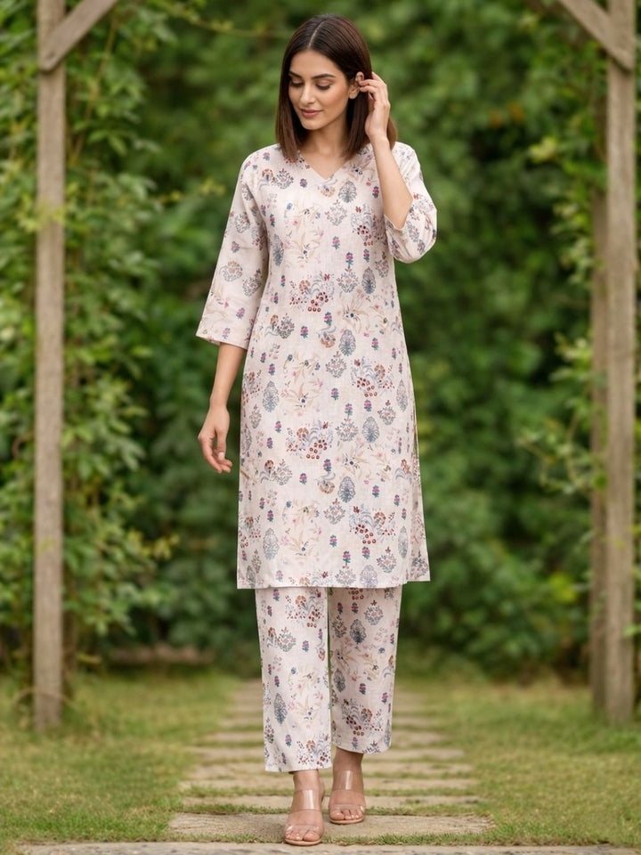 Bindiya Pearl Linen Printed Kurta Pant Set