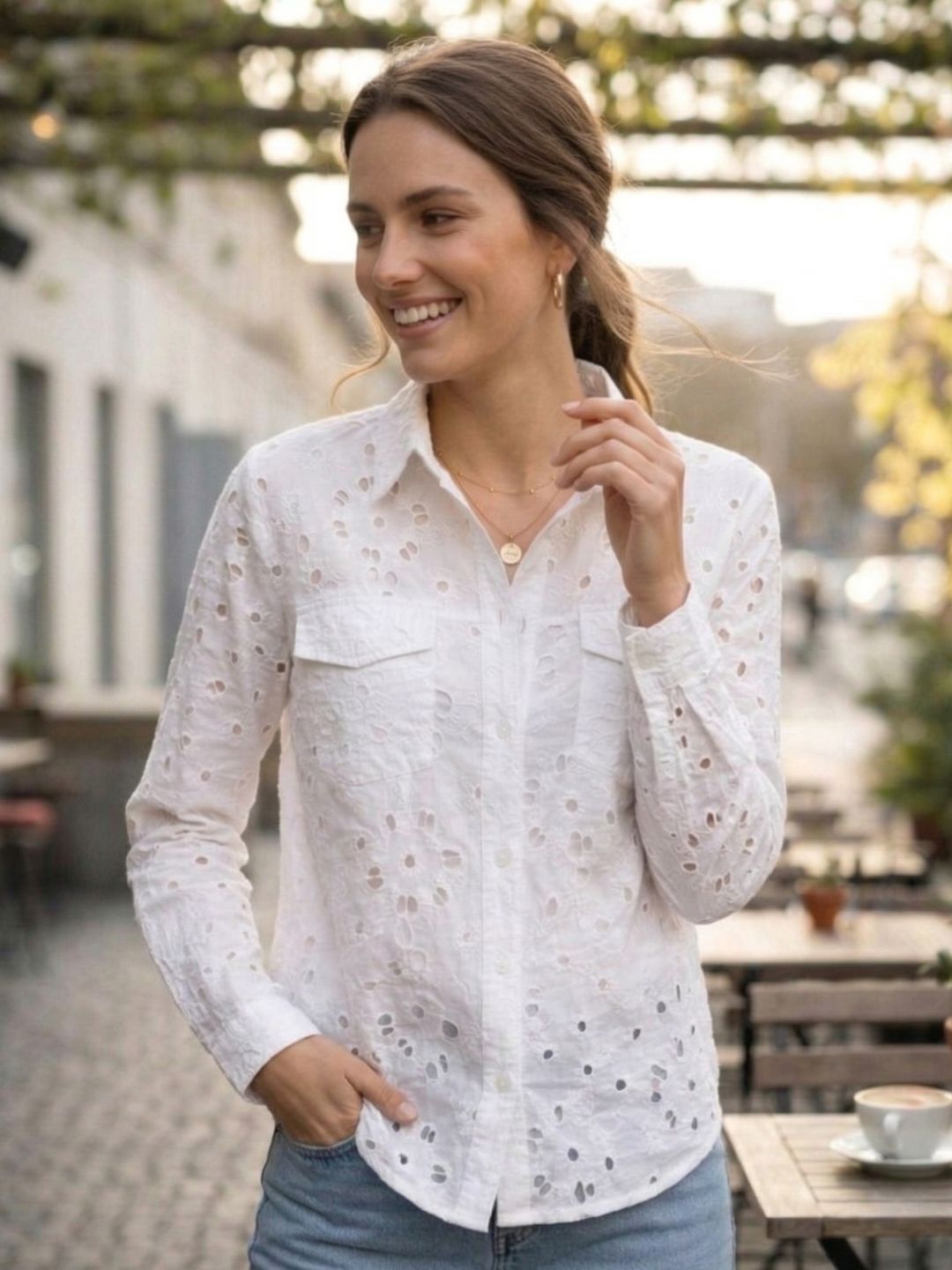 Perka Harp schiffli Cotton shirt