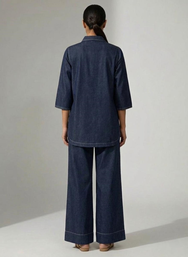 Prisha sapphire embroidery denim co-ord set