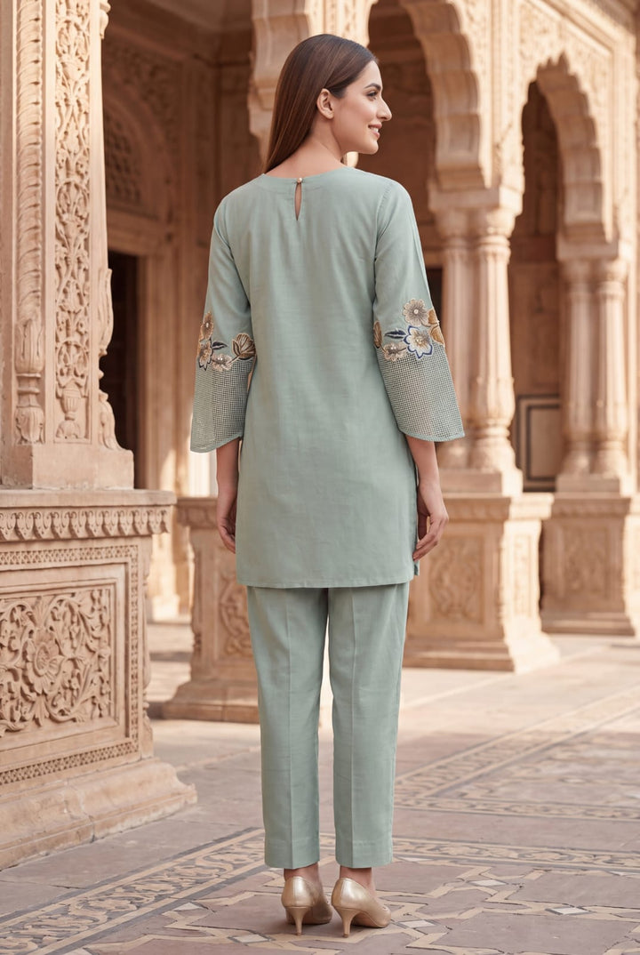 Gaur pista embroidery cotton co-ord set