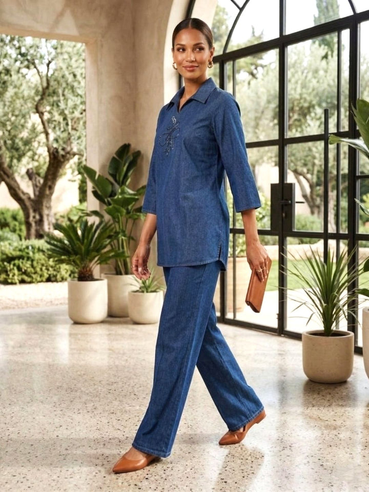 Prisha aero embroidery denim co-ord set